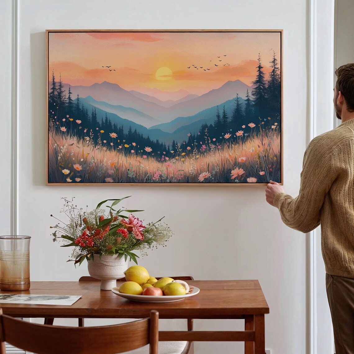 Golden Sunrise Over Serene Mountain Valley, Landscape Art Print - Image 5