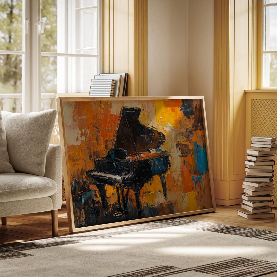 Grand Piano Bold Orange Impasto Brushwork Music Studio Poster - Image 6