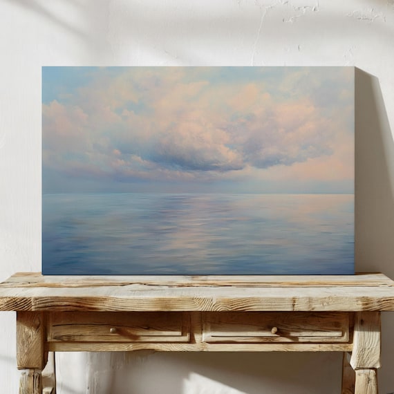 Pastel Ocean Horizon Serene Minimalist Coastal Seascape Poster