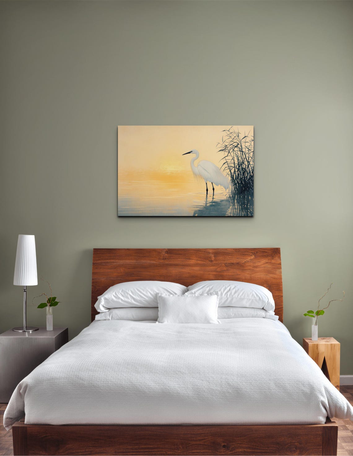 White Heron Standing At Sunrise Watercolor Wetland Birds Poster - Image 4