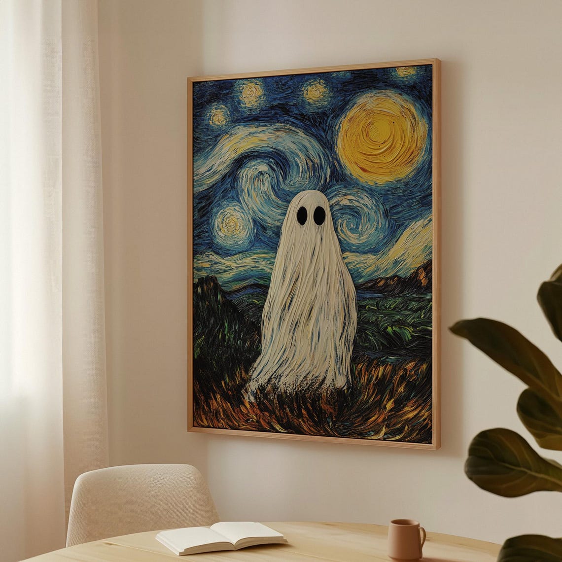 Whimsical Ghost Starry Night Art Spooky Van Gogh Inspired Wall Decor Halloween Ghost Painting For Unique Spaces - Image 3