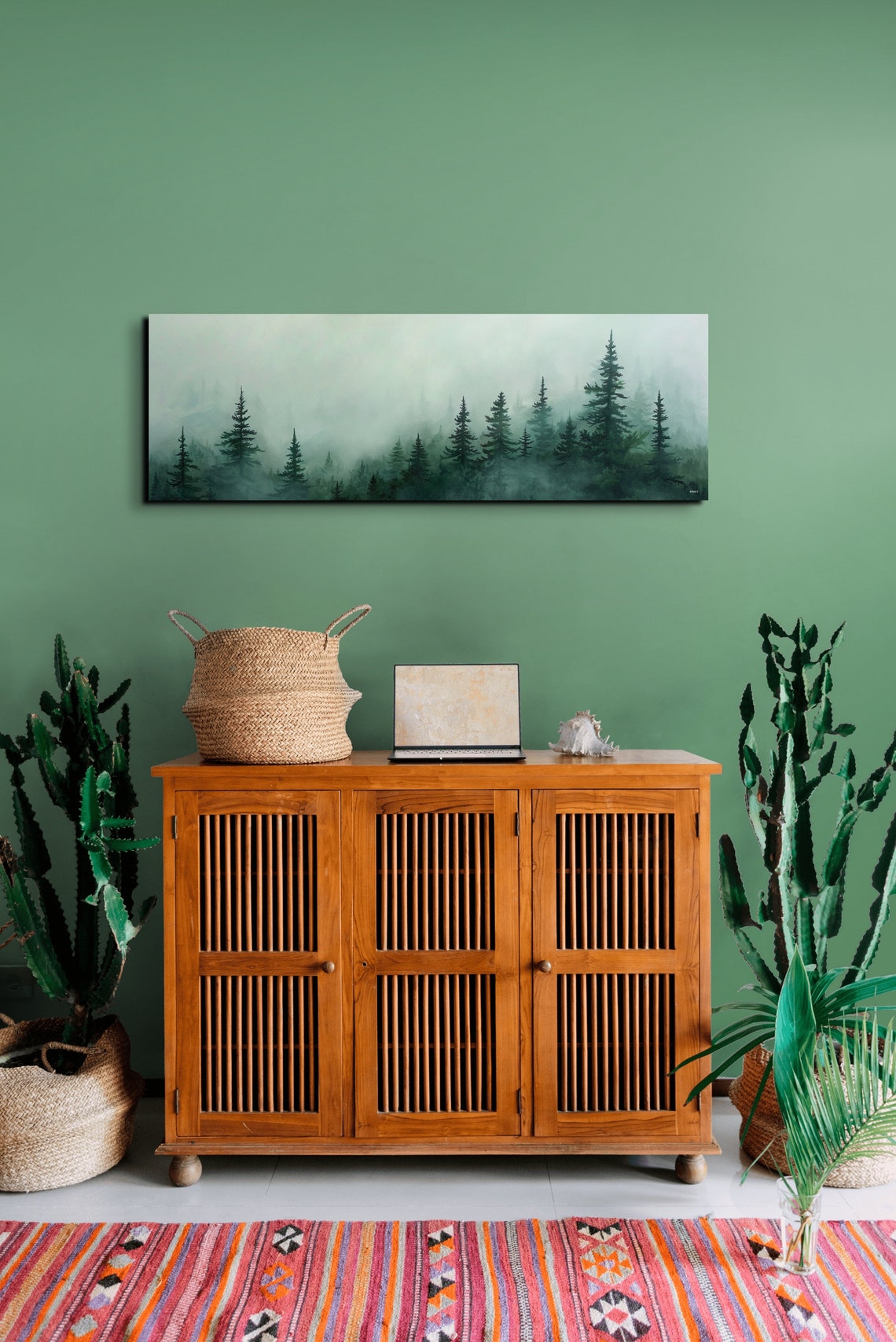 Foggy Pine Treeline Fading Into Soft Morning Mist Panoramic Poster - Image 7