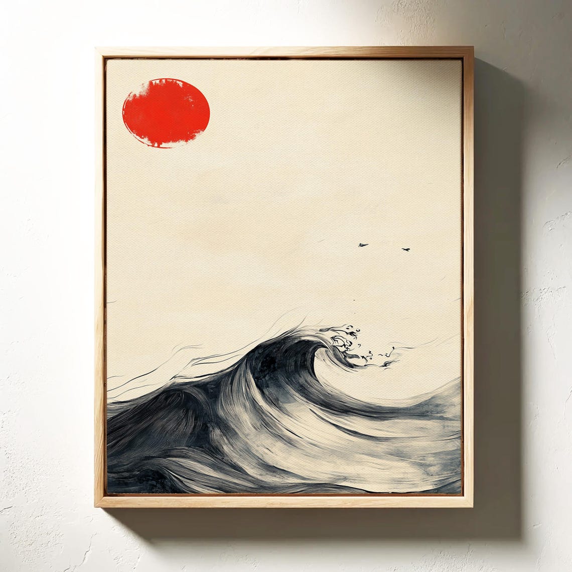 Japanese Red Sun Over Ink Wave Zen Ocean Brush Minimalist Poster - Image 4