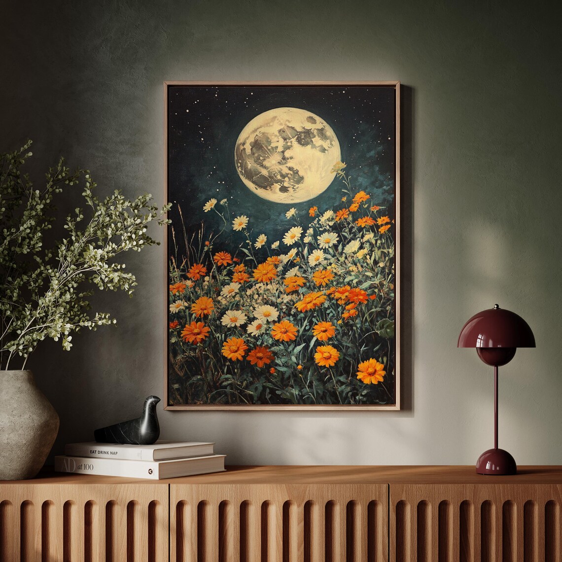 Moonlit Wildflower Meadow, Floral Nature Art Print - Image 7