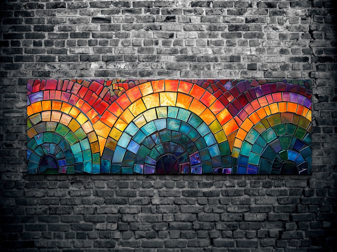 Stained Glass Rainbow Arches Mosaic Panoramic Colorful Art Poster - Image 2