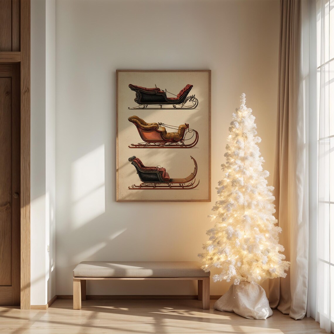 Vintage Sleigh Illustration Christmas Art Print