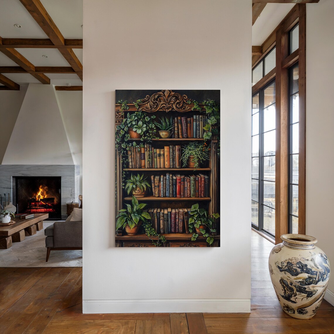 Vintage Bookshelf Wall Art Print, Cozy Boho Decor - Image 4