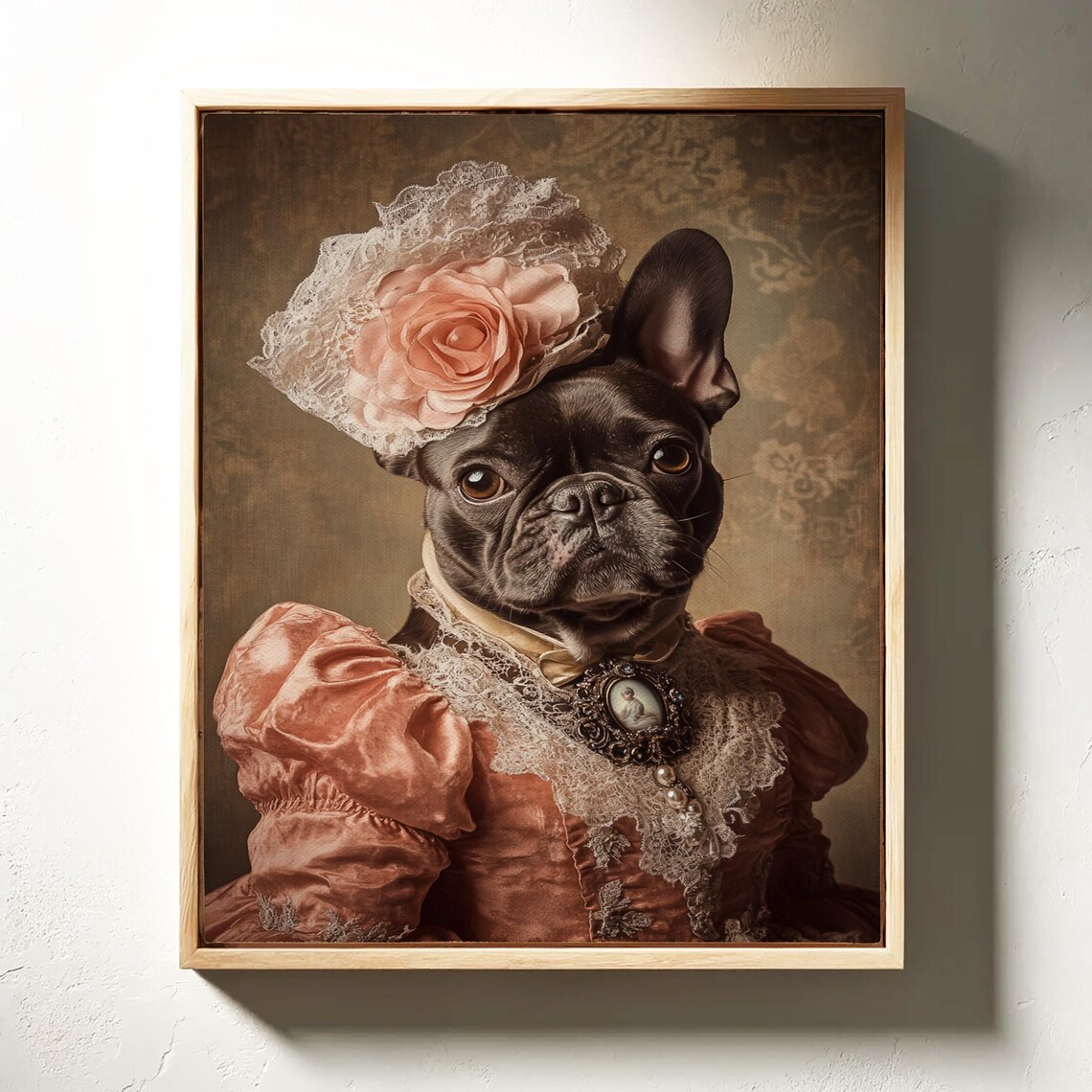 Black French Bulldog Lace Bonnet Coral Gown Cameo Victorian Dog Poster - Image 3