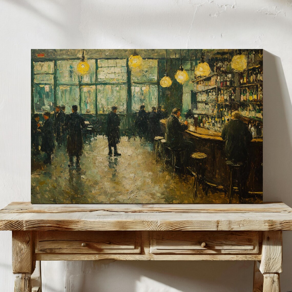Atmospheric Bar Scene, Vintage Social Elegance Art Print