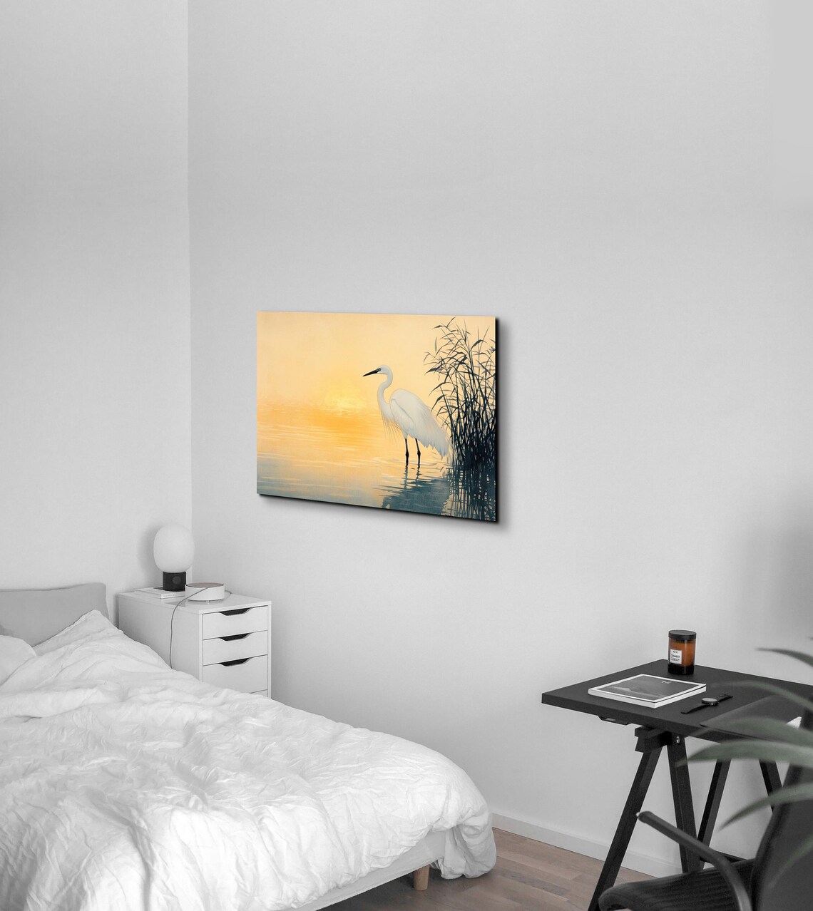 White Heron Standing At Sunrise Watercolor Wetland Birds Poster - Image 3