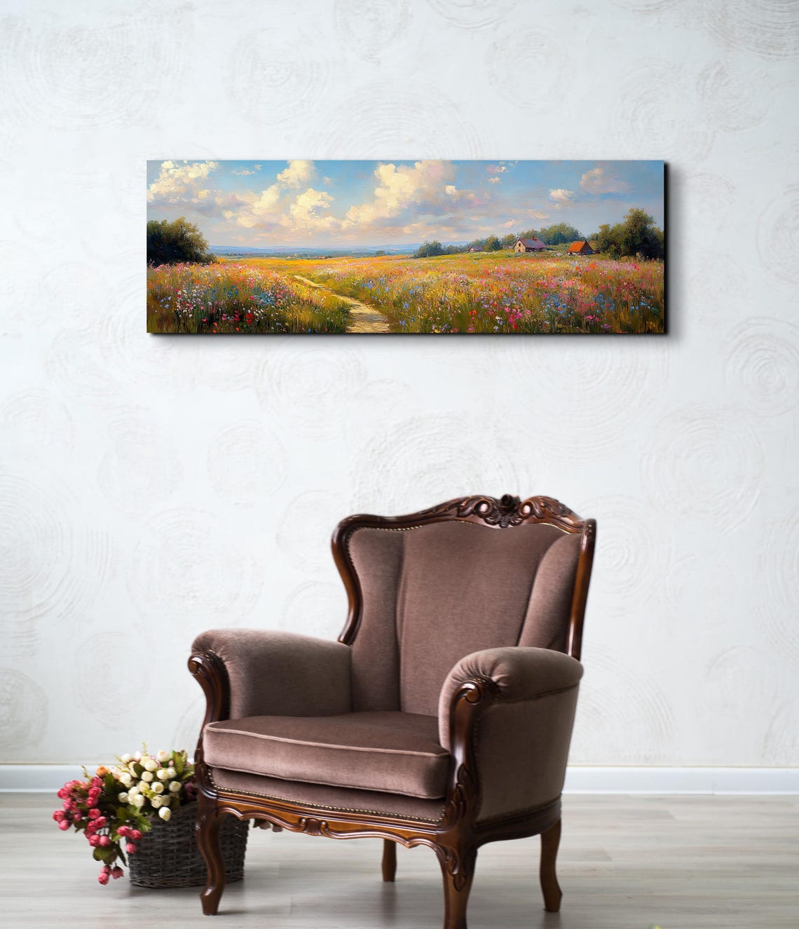 Wildflower Meadow Path to Distant Barn Summer Day Panoramic Poster - Image 3