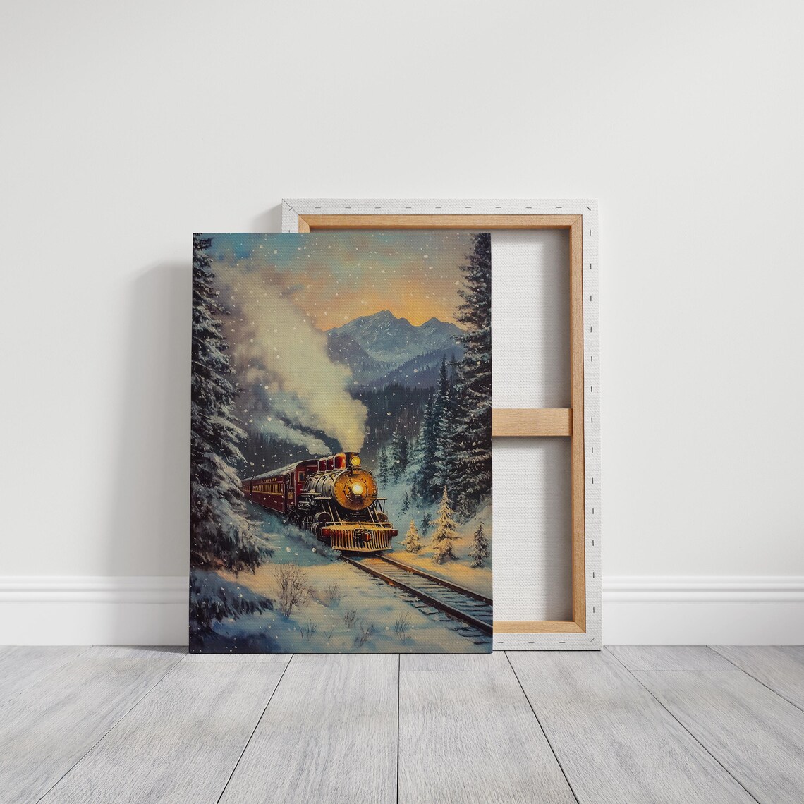 Snowy Winter Train Vintage Steam Engine Art - Image 3
