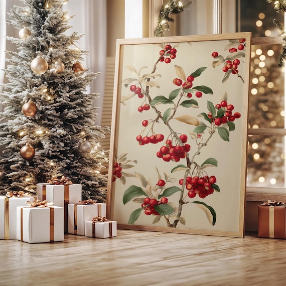 Vintage Botanical Crabapple Branch With Red Berries Art Poster