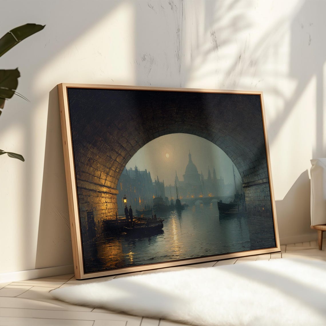 Vintage London Cityscape Thames River Under a Stone Bridge Arch Poster