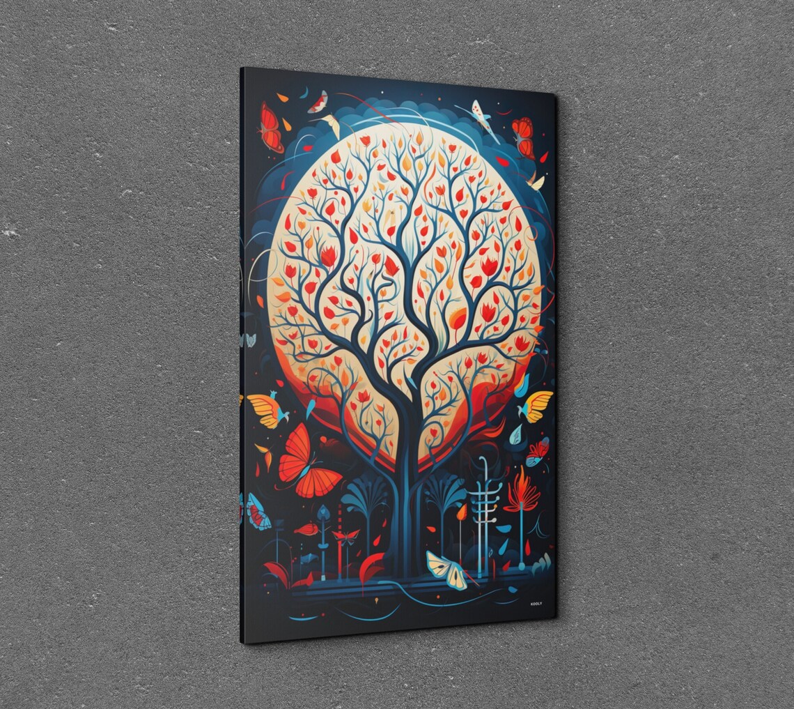 Vibrant Colorful Tree Of Life With Full Moon And Butterflies Poster - Image 2