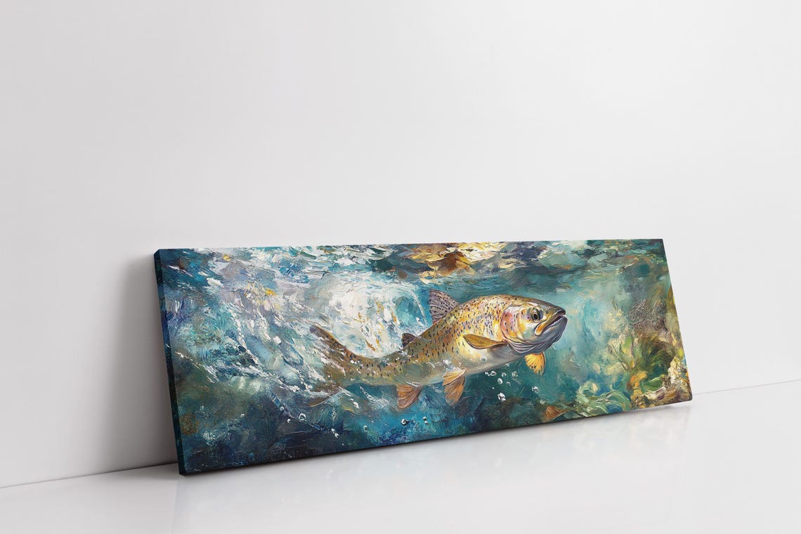 Rainbow Trout Underwater Fishing Scene Rustic Cabin Lake House Poster - Image 3
