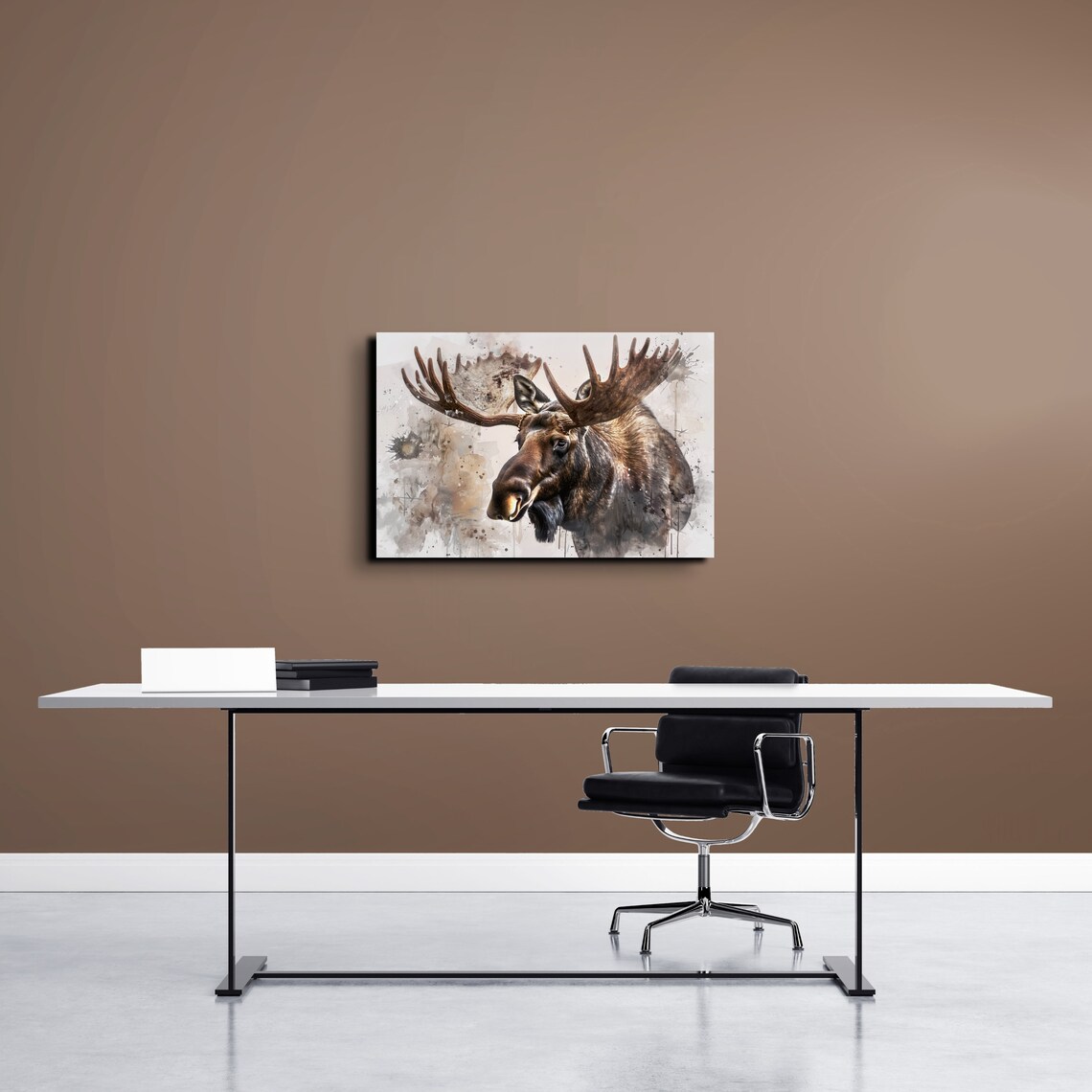 Majestic Bull Moose Portrait Watercolor Antler Wildlife Poster - Image 3