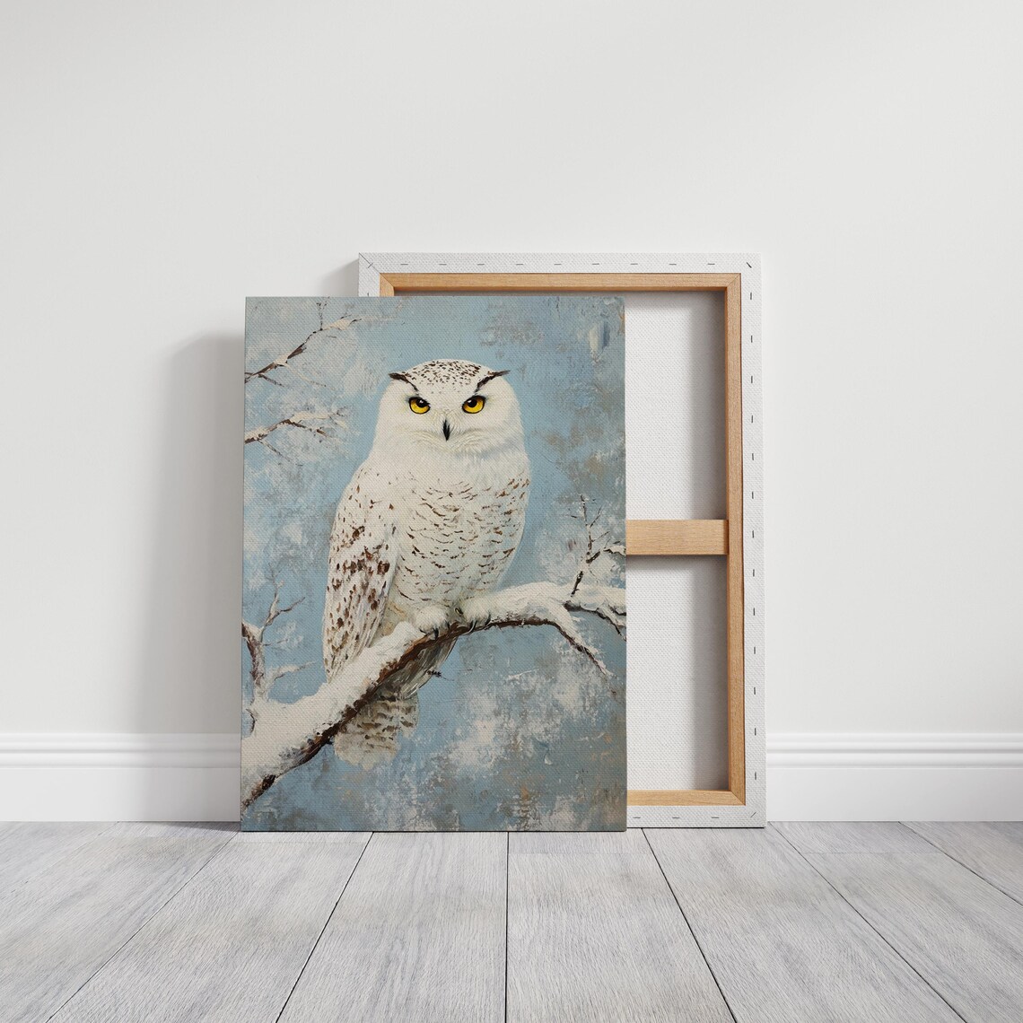 Snowy Owl Winter Scene Rustic Wall Art Print - Image 3