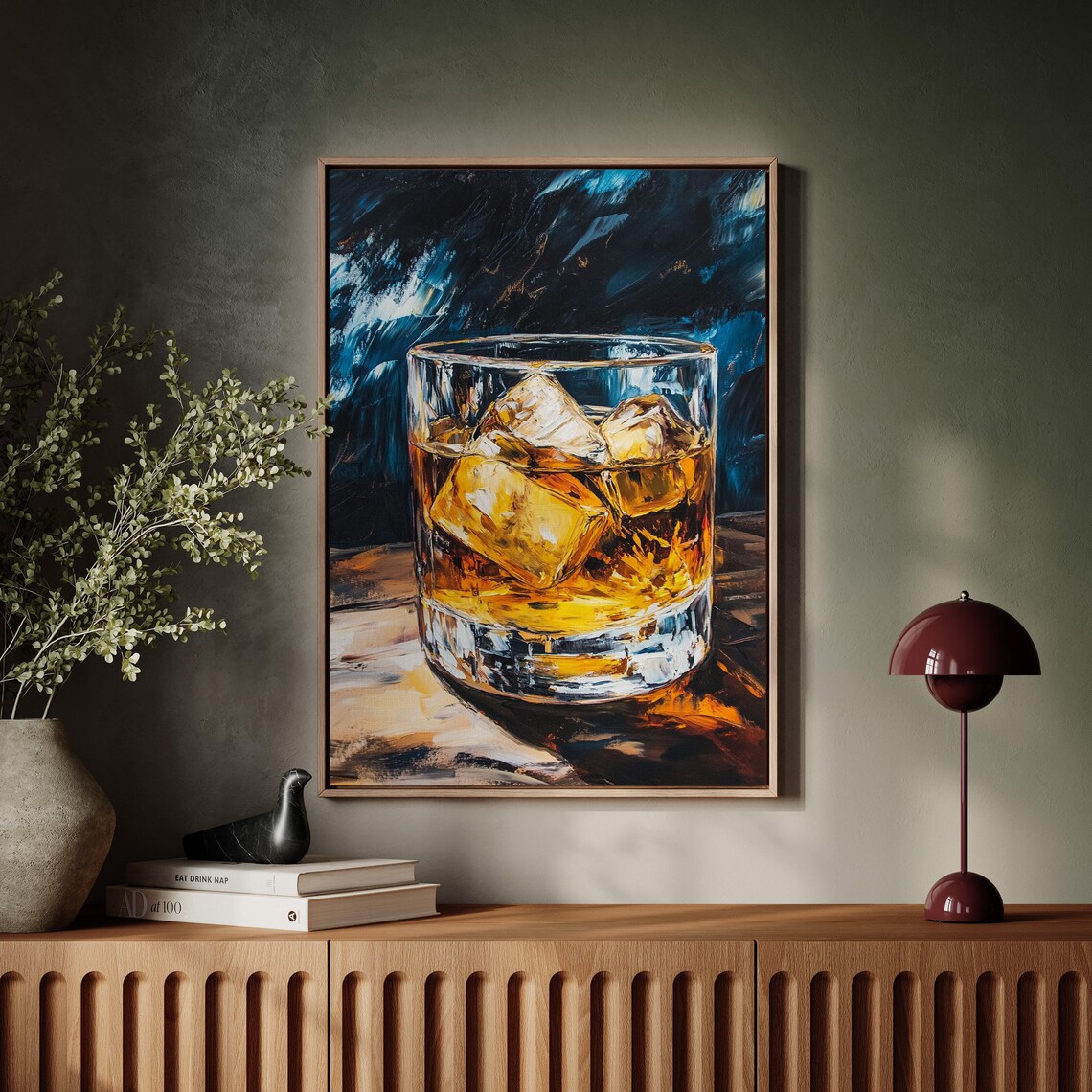 Whiskey Glass on the Rocks Moody Oil Painting Bar Wall Poster - Image 5