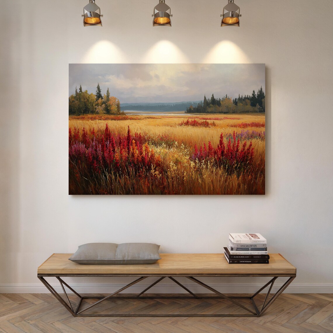 Autumn Meadow Wildflowers Golden Field Nature Painting Poster