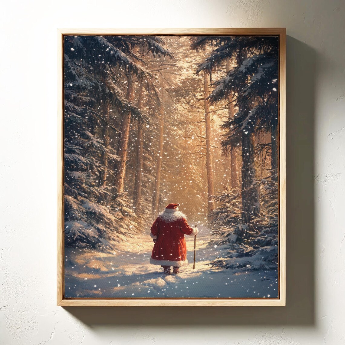 Rustic Santa Walking in the Forest Art Print - Image 6