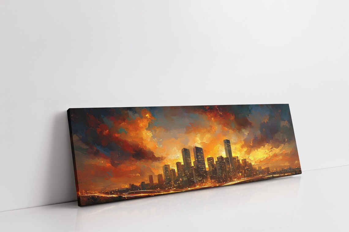 Vibrant City Skyline At Sunset Golden Clouds Urban Panorama Poster - Image 4