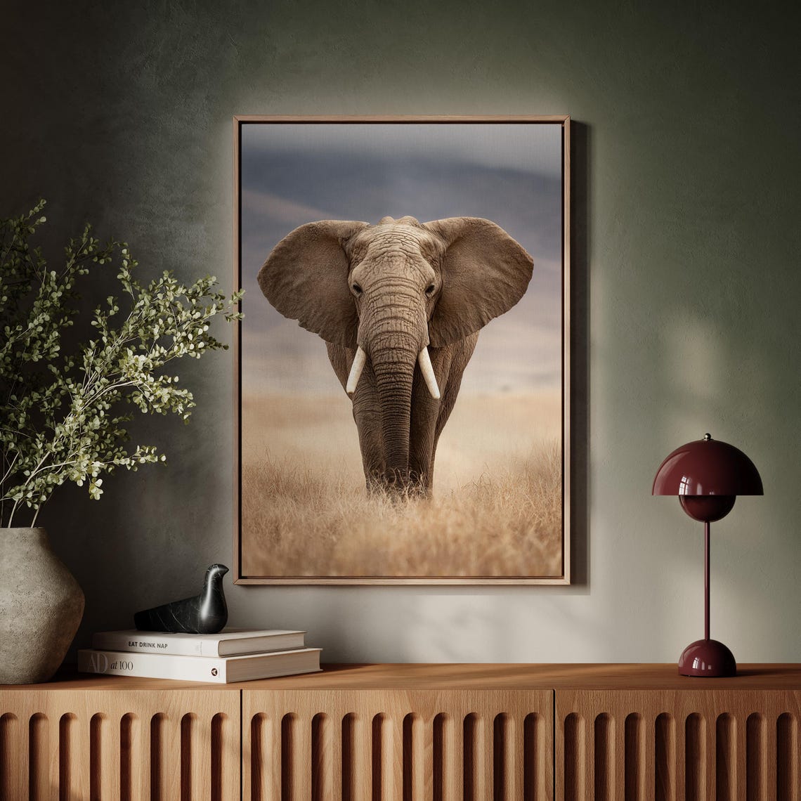 African Elephant Walking Golden Savannah Majestic Wildlife Art Poster