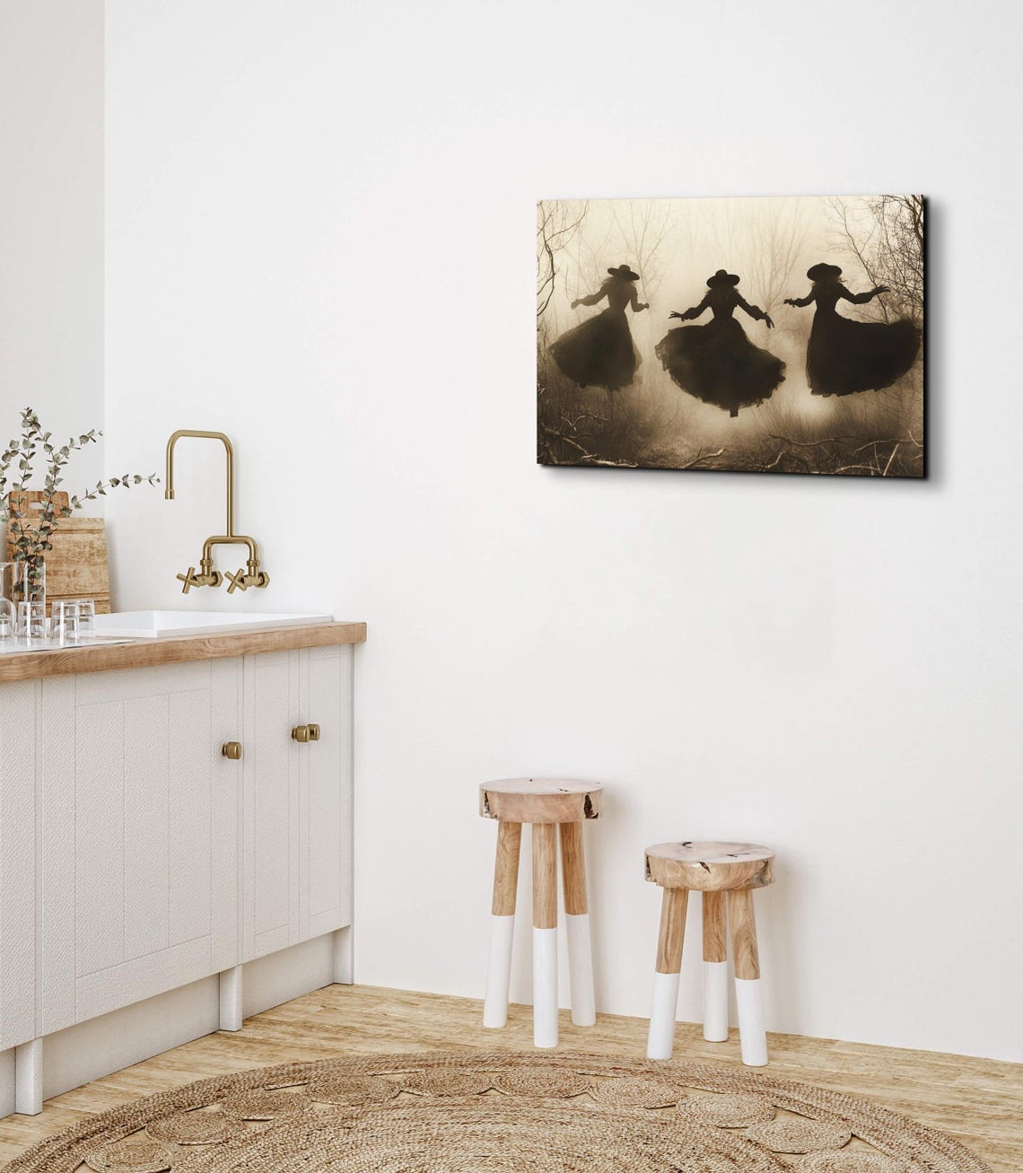 Three Witches Dancing Together in a Misty Haunted Forest Poster - Image 4