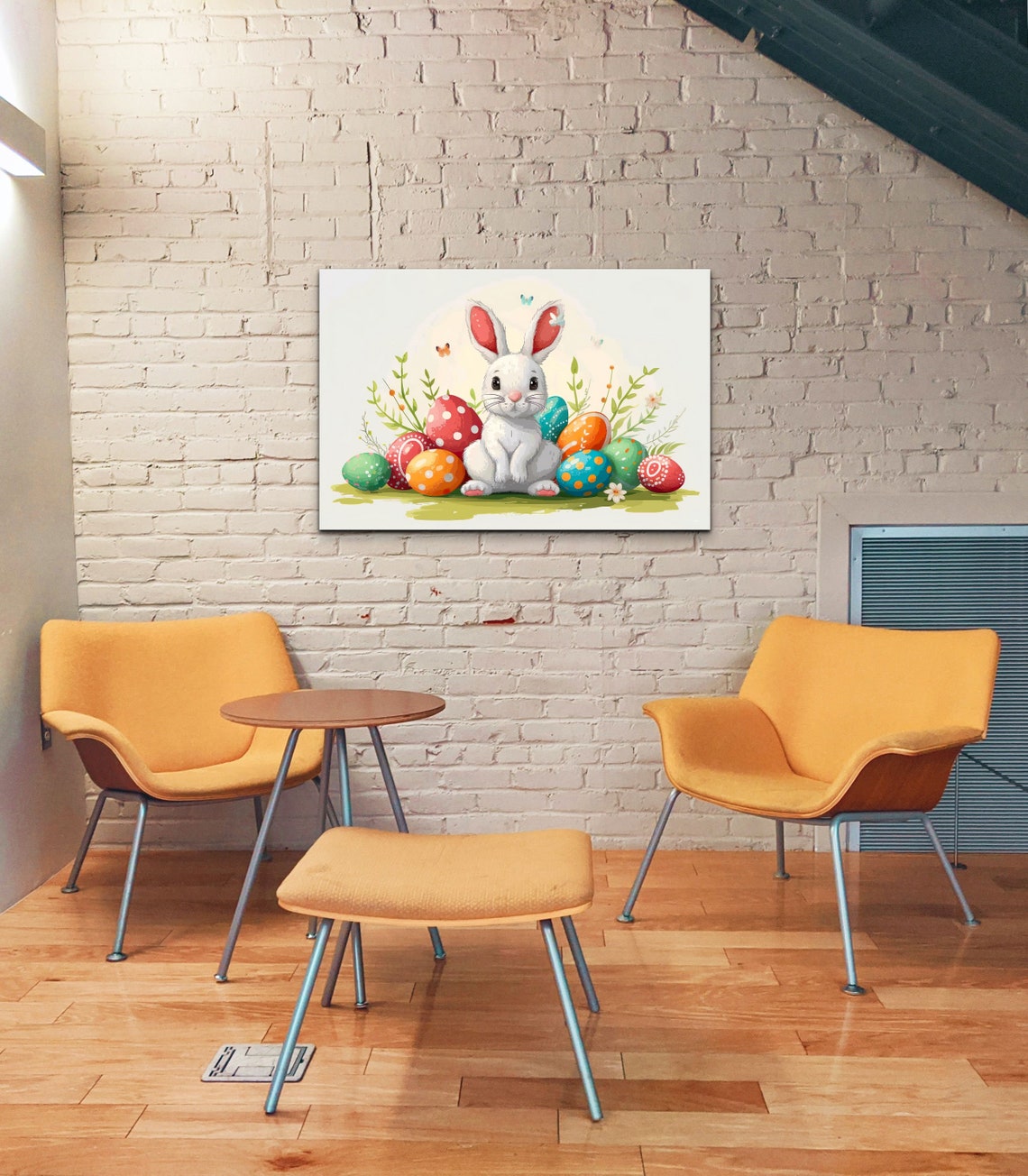 Cute White Easter Bunny Watercolor Decorated Eggs Spring Poster - Image 4