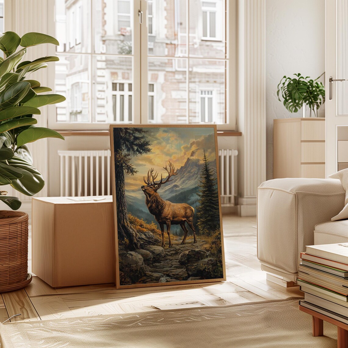 Majestic Elk, Wilderness Wildlife Scene Vintage Oil Painting - Image 5