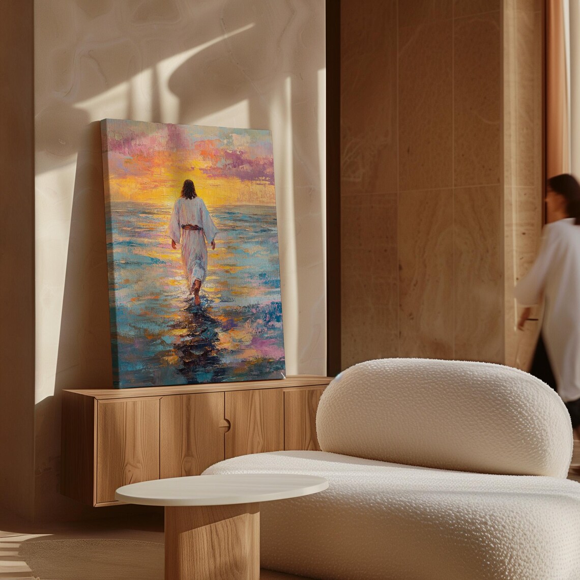 Jesus Walking On Water Colorful Sunset Seascape Faith Poster - Image 7