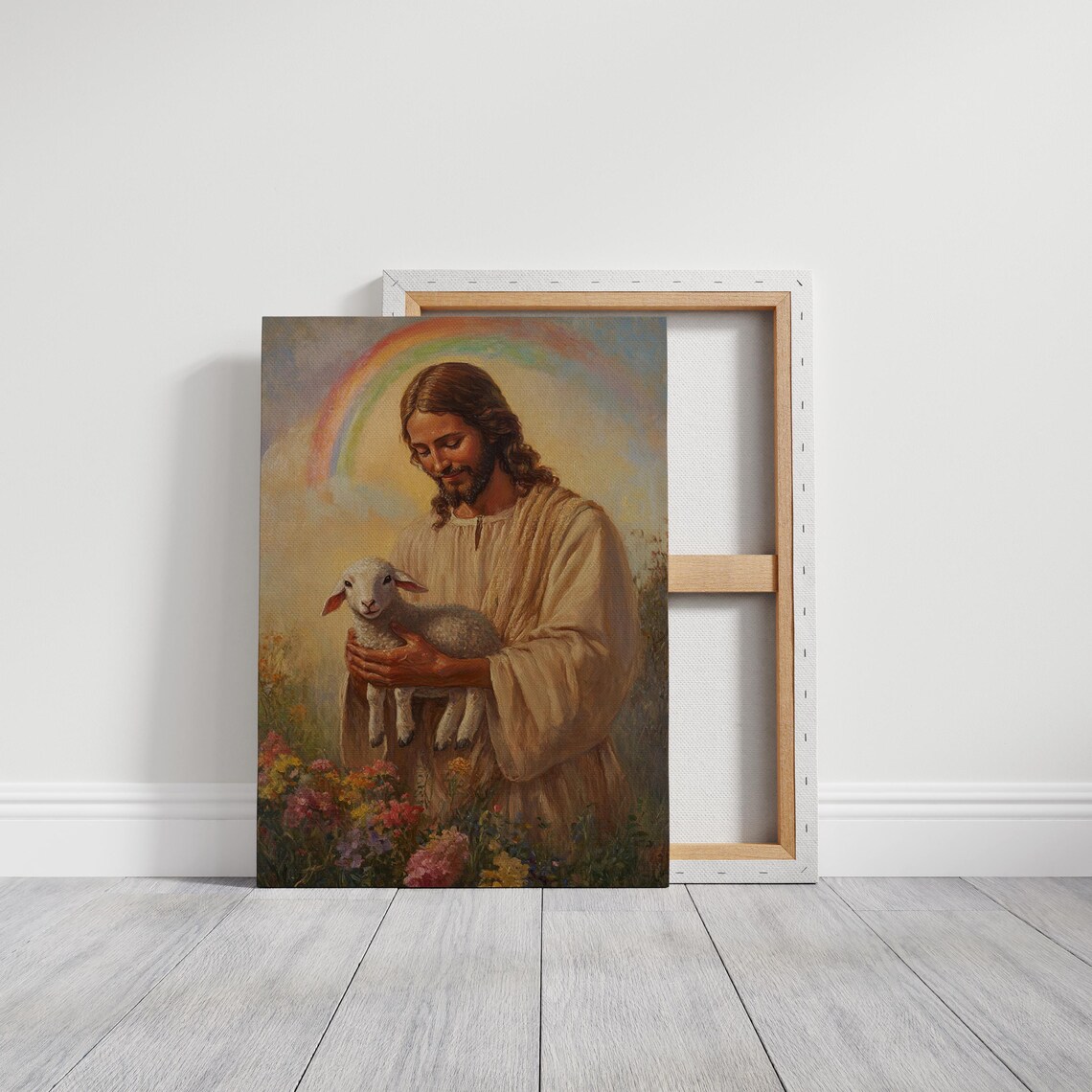 Jesus Holding Lamb With Rainbow, Christian Decor - Image 6