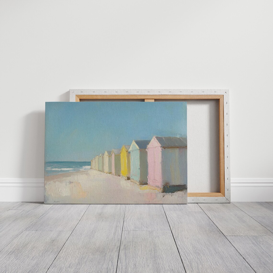 Coastal Beach Huts Art Print, Pastel Summer Seaside Scene - Image 3