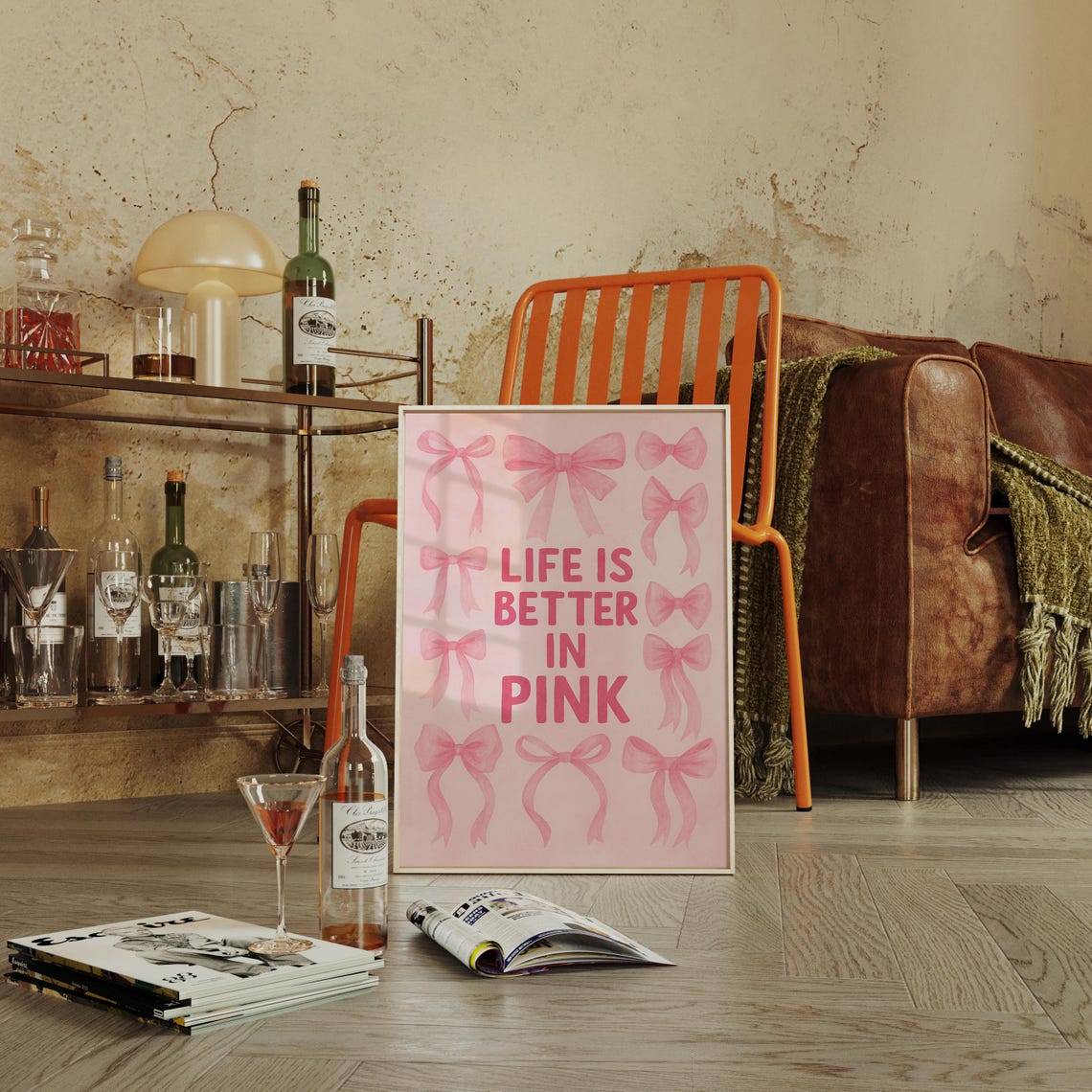 Life Is Better In Pink Cute Bow Illustration Wall Art