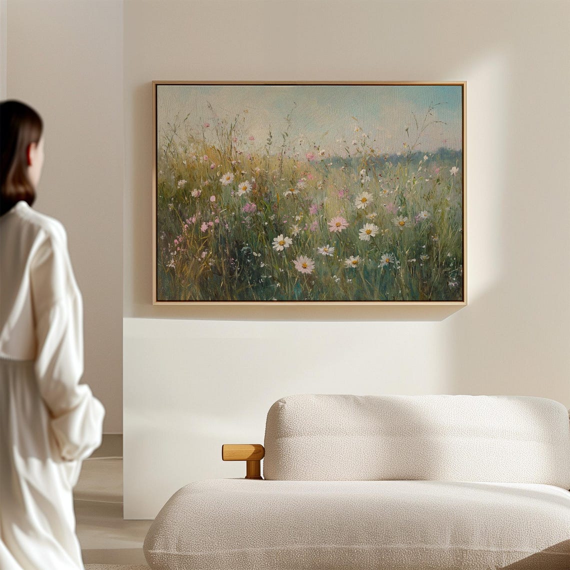 Wildflower Meadow With Daisies And Cosmos Soft Light Field Wall Art - Image 7
