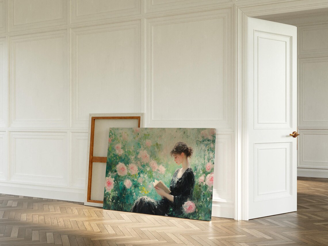 Woman Reading in Rose Garden Romantic Vintage Floral Wall Poster - Image 4