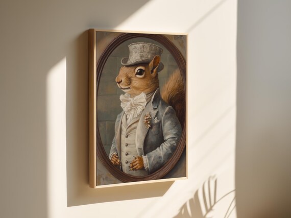 Gentleman Squirrel Portrait Tailcoat Top Hat Whimsical Victorian Animal Poster