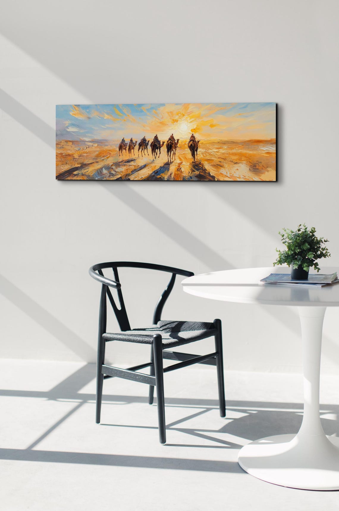 Camel Caravan Crossing Desert Sunset Golden Dunes Panoramic Poster - Image 3