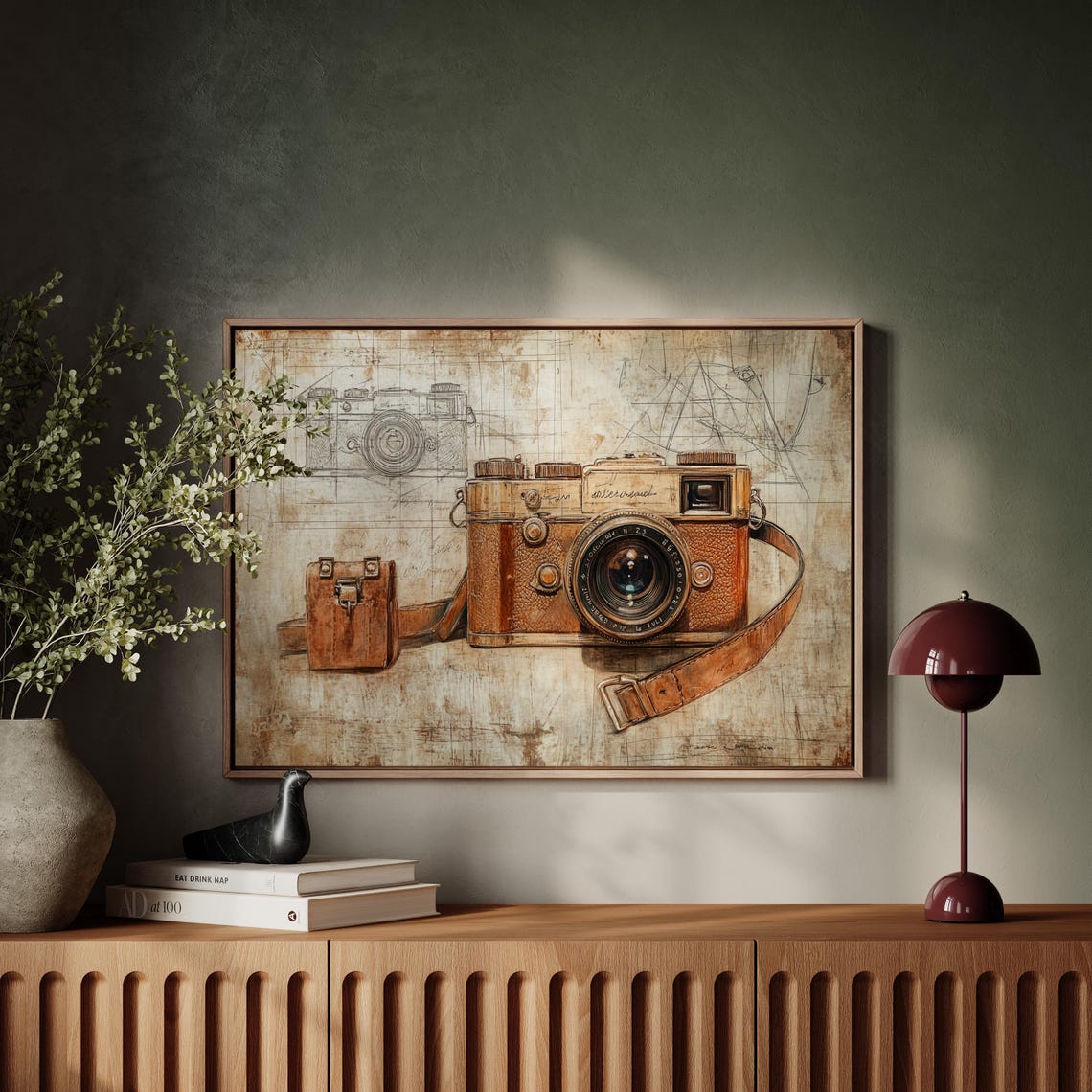 Rustic Vintage Leather Camera Sketch Antique Photography Poster - Image 5