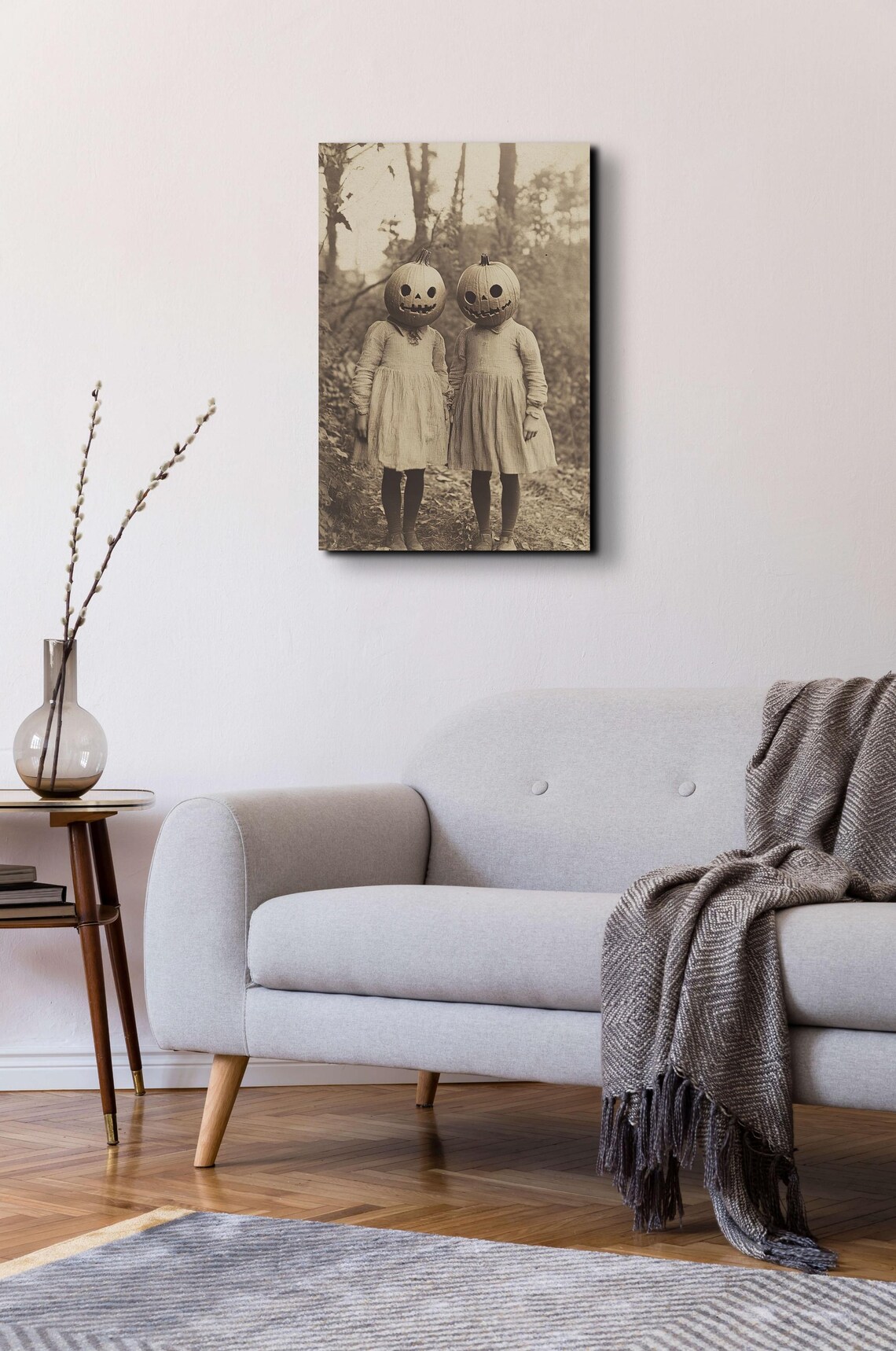 Creepy Pumpkin Head Kids Vintage Sepia Halloween Photo Art Poster - Image 4