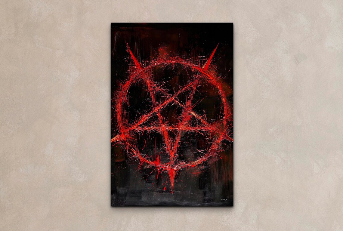 Red Pentagram Dark Occult Oil Painting Gothic Symbol Art Poster