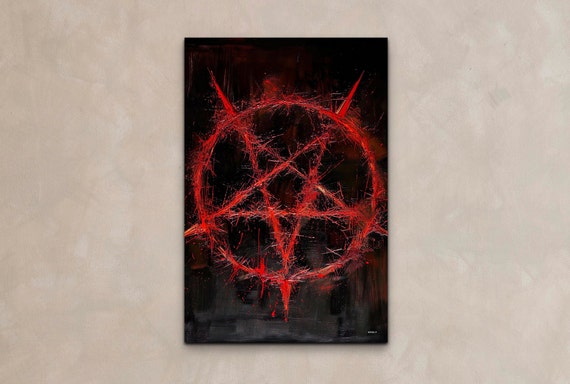 Pentagram Art Oil Painting Style Original Artwork Religion Artwork Satan Artwork Gothic Artwork Living Room Art Home Decor