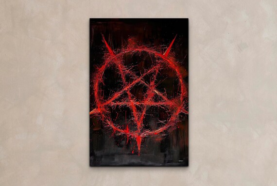 Red Pentagram Dark Occult Oil Painting Gothic Symbol Art Poster