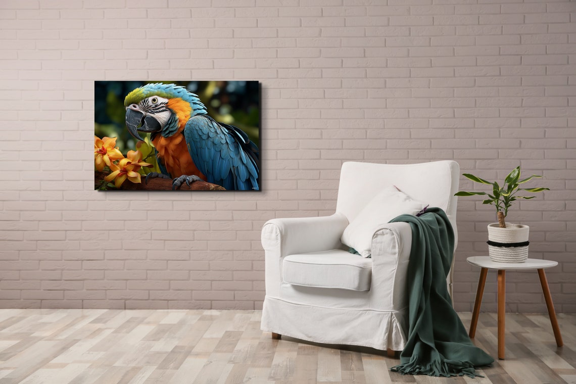 Blue Macaw Parrot Portrait Orange Blossoms Tropical Bird Poster - Image 6