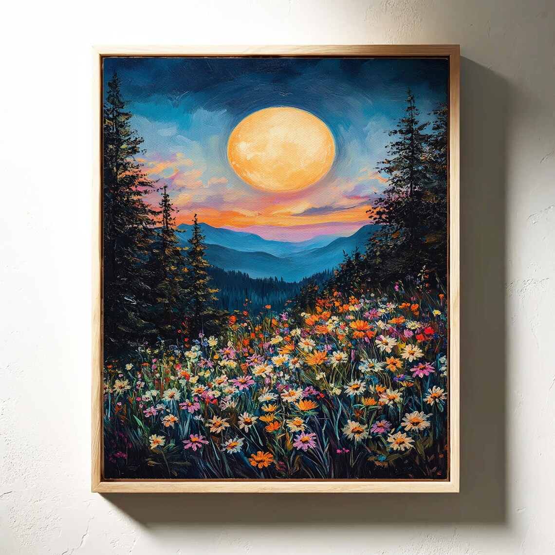 Wildflower Meadow At Full Moon, Nature Landscape - Image 5