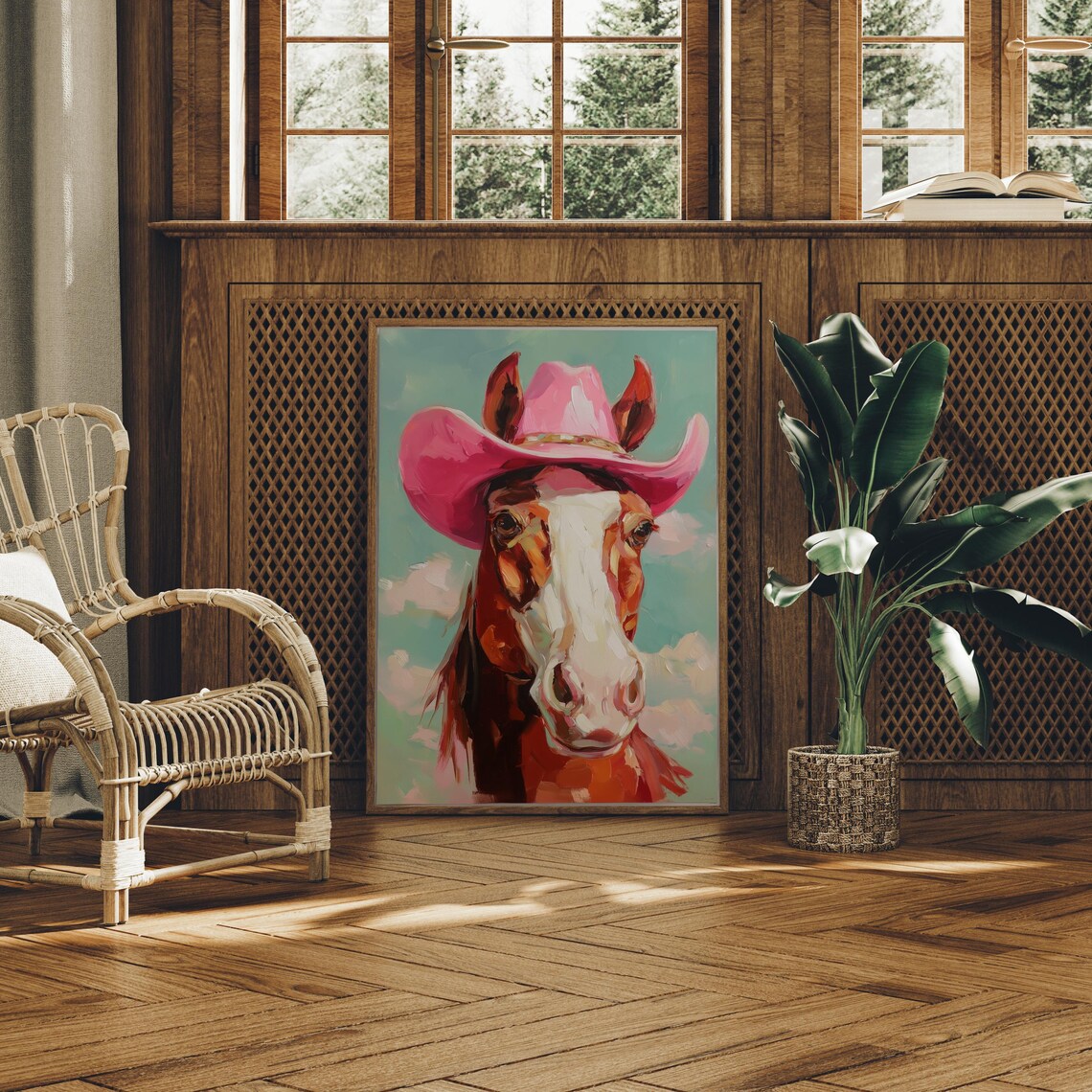 Horse In Pink Cowboy Hat Western Pop Art Funny Animal Poster