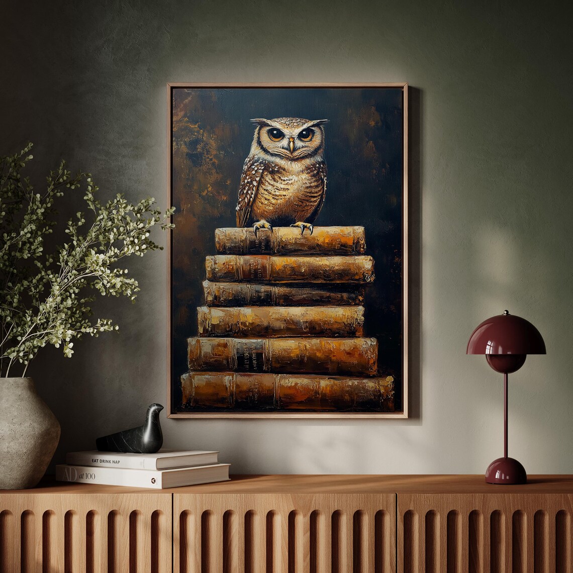 Vintage Owl On Books, Rustic Library Decor Poster - Image 5