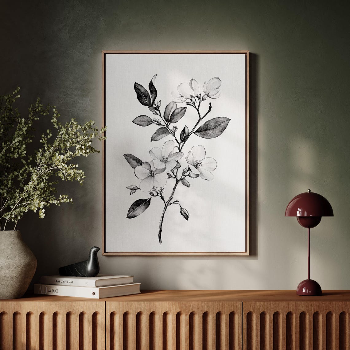Blossoming Flower Branch Ink Drawing Botanical Framed Poster - Image 5
