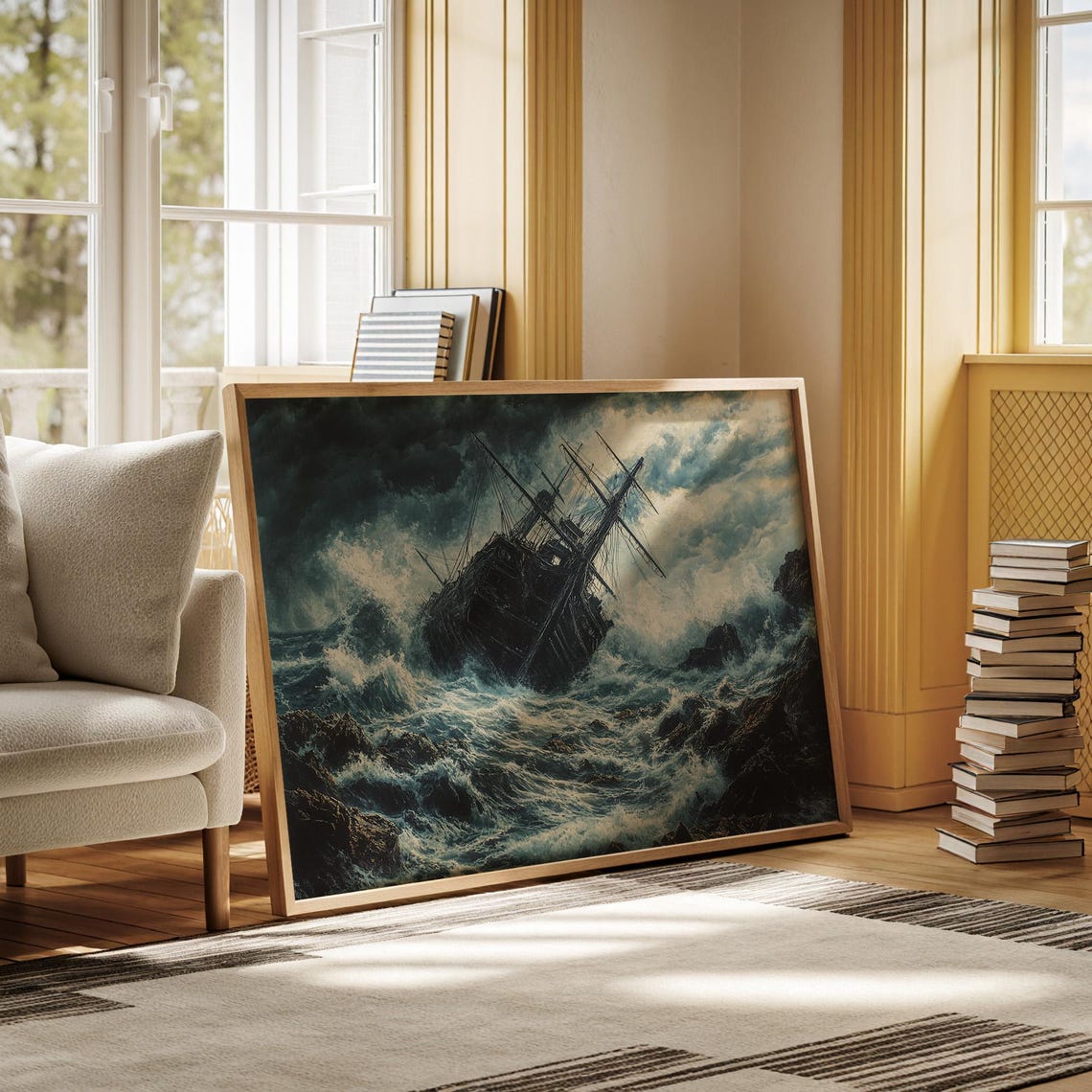 Shipwreck on Stormy Rocky Seas Dramatic Ocean Waves Nautical Poster - Image 6