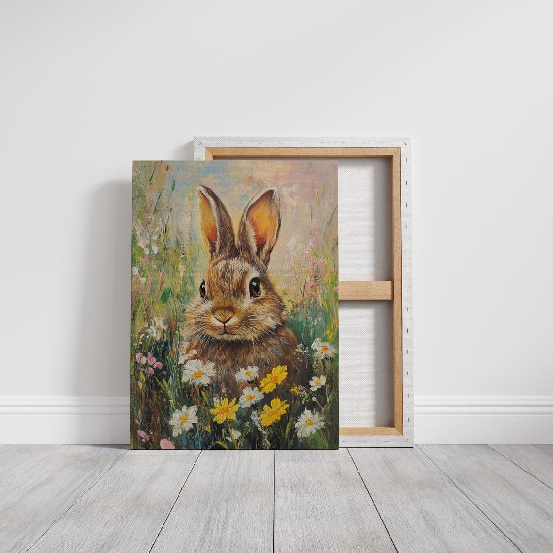 Cute Brown Bunny Among Wildflowers Spring Meadow Rabbit Art Print - Image 3